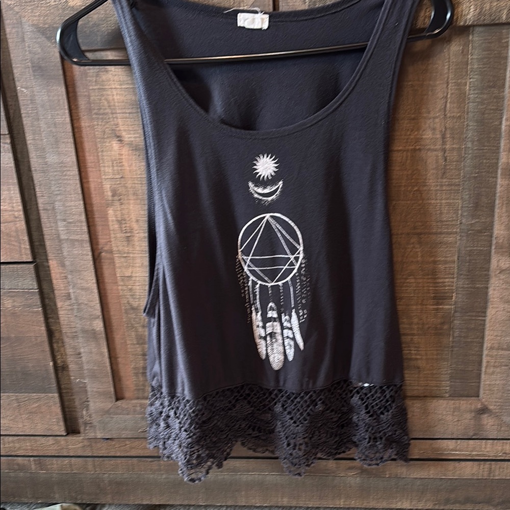 Black Sleeveless Top with Dreamcatcher Design